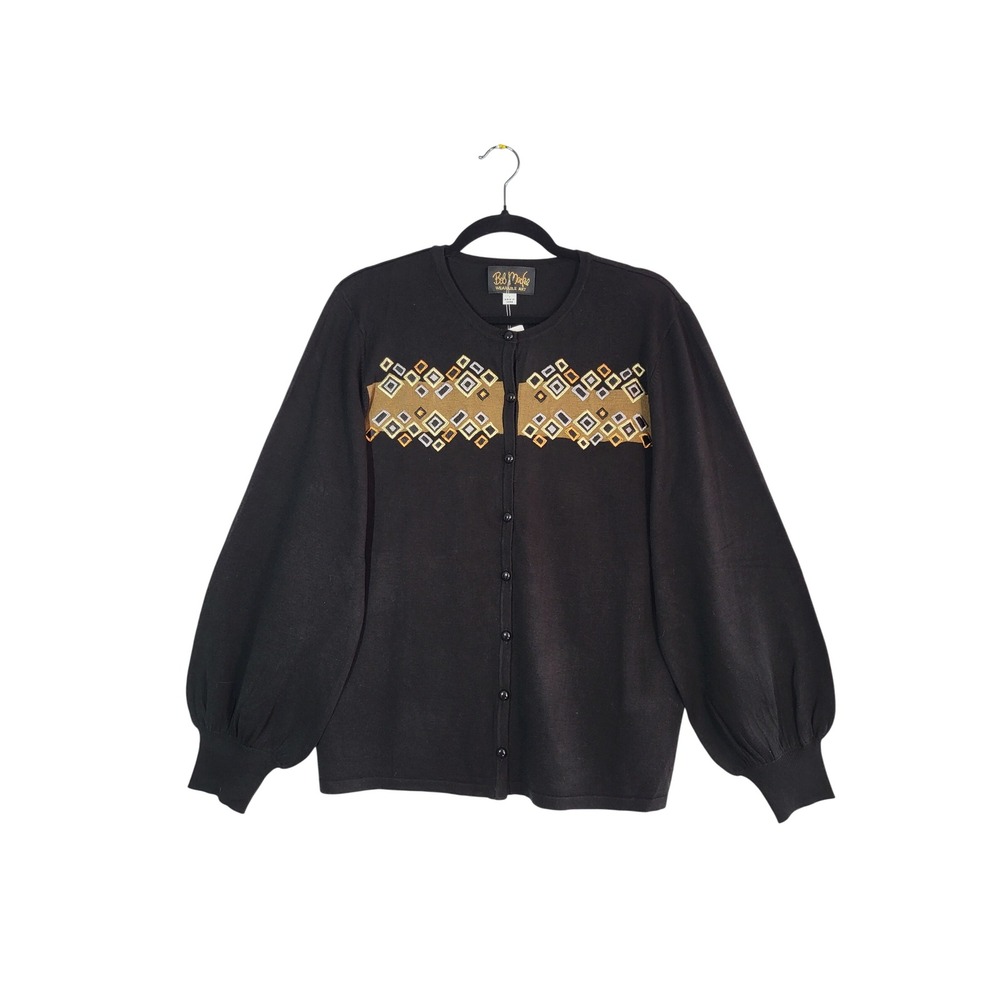 Bob Mackie Wearable Art Cardigan Women L Black Metallic Embroidered Bishop NWT